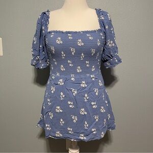 Reformation Blue Floral Blouse Elle In Suzette Size 12 Boho Bohemian Flirty